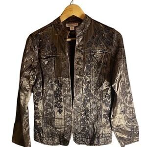 Coldwater Creek Women's Vintage Brown & Orange Jacket Embroidered Sequins Size S